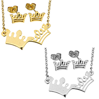 Fashion Stainless Steel Jewelry Sets earring & necklace Crown plated oval chain 1.5mm Length Approx 17 Inch Sold By Set