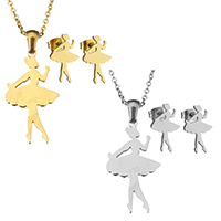 Stainless Steel Jewelry Set earring & necklace Dancing Girl plated oval chain 1.5mm Length Approx 17 Inch Sold By Set