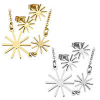 Fashion Stainless Steel Jewelry Sets earring & necklace Snowflake plated oval chain 1.5mm Length Approx 17 Inch Sold By Set