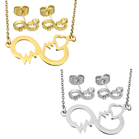 Fashion Stainless Steel Jewelry Sets earring & necklace plated oval chain 1.5mm Length Approx 17 Inch Sold By Set