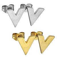 Roestvrij staal Stud Earrings, Letter V, plated, meer kleuren voor de keuze, 10x10mm, 12paren/Lot, Verkocht door Lot