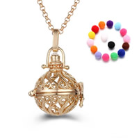 Brass Pregnant Ball Locket Sweater Necklace with Sponge Round plated Essential oil diffusion & rolo chain & for woman & hollow lead & cadmium free 800mm Sold Per Approx 31 Inch Strand