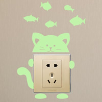 Light Switch Stickers PVC Plastic Cat and Fish adhesive & luminated Sold By PC