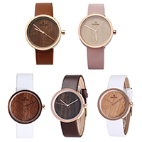 Redear® Women Jewelry Watch Wood with zinc alloy dial & PU Leather & Glass Japanese movement for woman nickel lead & cadmium free 19mm Approx 7.8 Inch Sold By PC