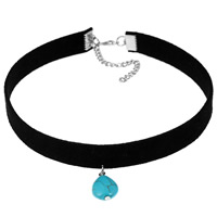 Velvet Choker Velveteen Cord with Turquoise & Zinc Alloy with 7cm extender chain for woman Sold Per Approx 11 Inch Strand