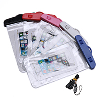 PVC-plastic Waterdichte mobiele telefoon tas, met Nylon Koord, Voor de mobiele telefoon onder 6 inch, meer kleuren voor de keuze, 120x210x0.50mm, Lengte Ca 38 inch, Verkocht door PC