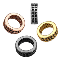 Kubisk Zirconia Micro Pave Messing Perler, Donut, forgyldt, Micro Pave cubic zirconia, flere farver til valg, 3x10x10mm, Hole:Ca. 8mm, 30pc'er/Lot, Solgt af Lot
