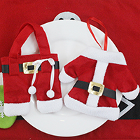 Cotton Christmas Tableware Bags Cover with Plush & Satin Ribbon Santa Claus Christmas jewelry Sold By PC