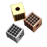 Kubisk Zirconia Micro Pave Messing Perler, Cube, forgyldt, Micro Pave cubic zirconia, flere farver til valg, 8x8x8mm, Hole:Ca. 2.5mm, 20pc'er/Lot, Solgt af Lot