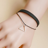 Zinc Alloy Bracelet with PU Leather zinc alloy lobster clasp with 5CM extender chain Triangle platinum color plated handmade black lead & cadmium free 19.05cm Sold Per Approx 7.5 Inch Strand