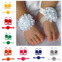 Satin Ribbon Hair Jewelry Set Baby Barefoot Sandals & headband Flower elastic & for children 50mm Sold By Set