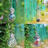 Unisex Necklace Crystal with Dried Flower & Zinc Alloy 25mm Sold Per Approx 16.5 Inch Strand