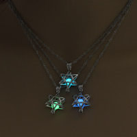 Luminated Necklace, Tibetan Style, with iron chain, Hexagram, platinum color plated, for woman & hollow, more colors for choice, lead & cadmium free, 20x34mm, Sold Per Approx 17.5 Inch Strand