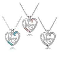 Unisex Necklace Zinc Alloy with iron chain with 5cm extender chain Heart platinum color plated Mother Day Jewelry & oval chain & with letter pattern & with rhinestone lead & cadmium free Sold Per Approx 17.5 Inch Strand