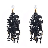 Zinc Alloy Drop Earrings with Lace stainless steel post pin gold color plated with rhinestone lead & cadmium free Sold By Pair