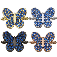 Terningformet Zirkon Micro Pave Messing Tilslutning, Butterfly, forgyldt, Micro Pave cubic zirconia & 1/1 løkke, flere farver til valg, 13.50x10.50x3mm, Hole:Ca. 2mm, 10pc'er/Lot, Solgt af Lot