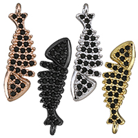 Cubic Zirconia Micro Pave Brass Connector Fish Bone plated micro pave cubic zirconia & 1/1 loop Approx 2mm Sold By Lot