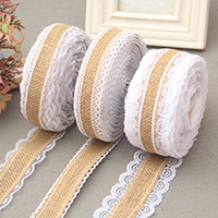 Burlap Ribbon, Linen, with Lace, different styles for choice, 25mm, Length:Approx 2 m, Sold By PC
