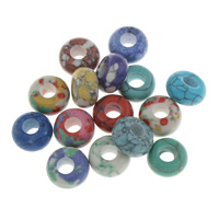Synthetische Türkis Großes Loch Perlen, Trommel, gemischte Farben, 14x7.5mm, Bohrung:ca. 5.5mm, verkauft von PC