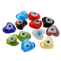 Szklane koraliki złe oko, Lampwork, Serce, Ręcznie robione, złe oko wzór, mieszane kolory, 15x13x8.50mm, otwór:około 1mm, sprzedane przez PC