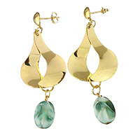Porcelain Earrings Stainless Steel with Porcelain gold color plated for woman 71mm Sold By Pair