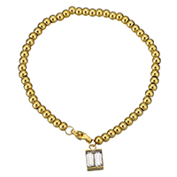 Bijoux bracelet en acier inoxydable, Placage de couleur d'or, bracelet à breloques & bracelet perlé & pour femme & avec strass, 7x11mm, 4mm, Vendu par Environ 7 pouce brin