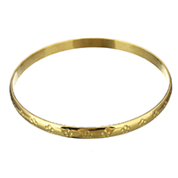 Bracelete de aço inoxidável, Rosca, cromado de cor dourada, flor de corte & para mulher, 6mm, Diametro interno:Aprox 68mm, vendido por PC