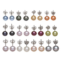 Freshwater Pearl Stud Earring with Brass Baroque 7-7.5mm Sold By Pair