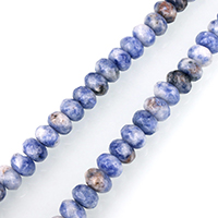 Blå Spot Stone Beads, Rondelle, facetteret, 5x8mm, Hole:Ca. 1mm, Ca. 75pc'er/Strand, Solgt Per Ca. 15 inch Strand