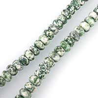 Green Spot Stone perler, Rondelle, facetteret, 6x8mm, Hole:Ca. 1mm, Ca. 74pc'er/Strand, Solgt Per Ca. 15 inch Strand