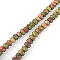 Unakite Beads, Rondelle, importerede & facetteret, 6x8mm, Hole:Ca. 1mm, Ca. 74pc'er/Strand, Solgt Per Ca. 15 inch Strand