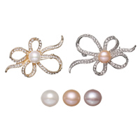 Freshwater Pearl Brooch Brass with cardboard box & Freshwater Pearl Flower plated for woman & with rhinestone nickel lead & cadmium free  Sold By PC