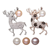 Freshwater Pearl Brooch Brass with cardboard box & Freshwater Pearl Deer plated for woman & with rhinestone nickel lead & cadmium free  Sold By PC