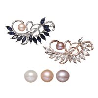 Freshwater Pearl Brooch Brass with cardboard box & Freshwater Pearl plated for woman & with cubic zirconia nickel lead & cadmium free  Sold By PC
