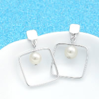 Freshwater Pearl Earrings 925 Sterling Silver with South Sea Shell Square platinum plated natural & for woman Sold By Pair