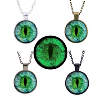 Unisex Necklace Zinc Alloy with iron chain & Glass Flat Round plated time gem jewelry & oval chain & luminated & decal lead & cadmium free 25mm Length Approx 27.5 Inch Sold By Bag
