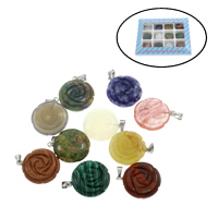 Gemstone Pendants Jewelry with Zinc Alloy Flower  Approx 2mm Sold By Box