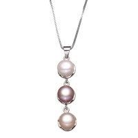 Freshwater Pearl Brass Necklace with Plastic Box & Freshwater Pearl platinum color plated box chain & with rhinestone nickel lead & cadmium free  Sold Per Approx 15.5 Inch Strand