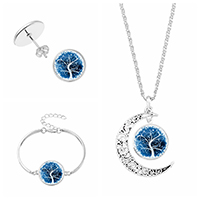 Tree Of Life Jewelry Set bracelet & earring & necklace Zinc Alloy with Paper & Glass with 2Inch extender chain plated tree of life design & time gem jewelry & Unisex & valentino chain nickel lead & cadmium free 23mm Length Approx 20-31 Inch Approx 6 Inch Sold By Set