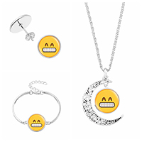 Zinc Alloy Jewelry Sets bracelet & earring & necklace with Paper & Glass with 2Inch extender chain plated facial expression series & time gem jewelry & Unisex & valentino chain nickel lead & cadmium free 23mm Length Approx 20-31 Inch Approx 6 Inch Sold By Set