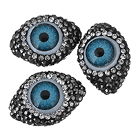Gyanta Evil Eye Beads, -val strasszos agyag egyengetni, gonosz szem minta & strasszos & vegyes, 15x20.50x12mm, Lyuk:Kb 0.5mm, 10PC-k/Lot, Által értékesített Lot