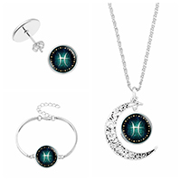 Zinc Alloy Jewelry Sets bracelet & earring & necklace with Paper & Glass with 2Inch extender chain plated Zodiac symbols jewelry & time gem jewelry & Unisex & valentino chain nickel lead & cadmium free 23mm Length Approx 20-31 Inch Approx 6 Inch Sold By Set