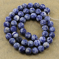 Бусины из камня с синим пятном, голубой с белыми пятнышками, Круглая, натуральный, разный размер для выбора & глазированный, отверстие:Приблизительно 1-2mm, длина Приблизительно 15.5 дюймовый, продается Лот