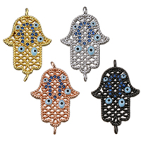 Evil Eye Connector Brass Hamsa plated evil eye pattern & micro pave cubic zirconia & enamel & 1/1 loop & hollow Approx 1.5mm Sold By Lot