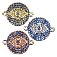 Evil Eye Connector Brass Flat Round plated evil eye pattern & micro pave cubic zirconia & 1/1 loop Approx 1.5mm Sold By Lot