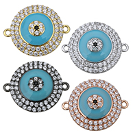 Evil Eye Connector Brass Flat Round plated micro pave cubic zirconia & enamel & 1/1 loop Approx 1mm Sold By Lot