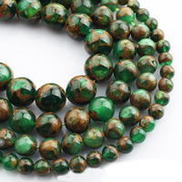 Goldstone Bead, Rund, olika storlek för val, grön, Såld Per Ca 15 inch Strand