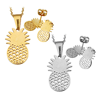 Fashion Stainless Steel Jewelry Sets earring & necklace with 2Inch extender chain Pineapple plated oval chain & for woman & hollow 1.5mm Length Approx 18 Inch Sold By Lot