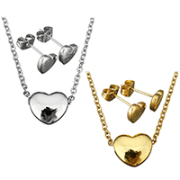 Stainless Steel smycken Ställer, örhänge & halsband, ROSTFRITT STÅL, Hjärta, plated, oval kedja & för kvinna, fler färger för val, 13x10mm, 1.5mm, 8x7mm, Längd Ca 18 inch, 10Satser/Lot, Säljs av Lot