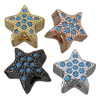 Kubisk Zirconia Micro Pave Messing Perler, Stjerne, forgyldt, Micro Pave cubic zirconia, flere farver til valg, 7.50x7x5mm, Hole:Ca. 1.5mm, 20pc'er/Lot, Solgt af Lot
